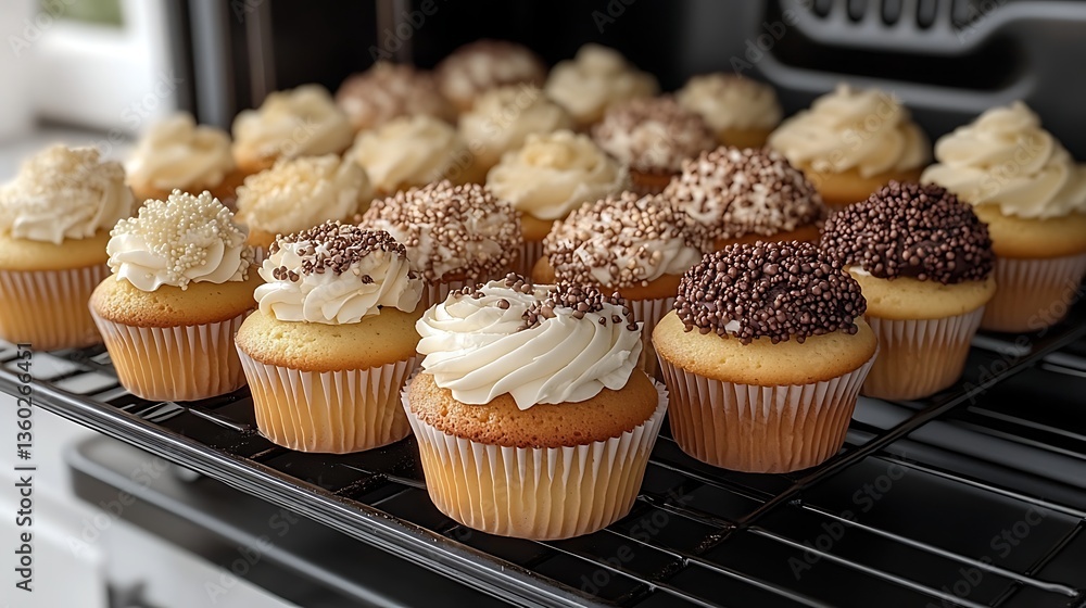 Delicious cupcakes cooling in oven. Delicious cupcakes cooling in oven.