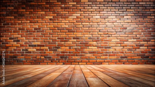 Rustic Interior Design Warm Brown Wooden Floor and Red Brick Wall Background