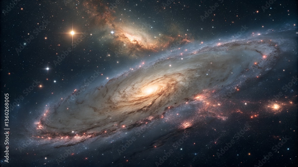 Obraz premium Spiral galaxy with glowing center in deep space