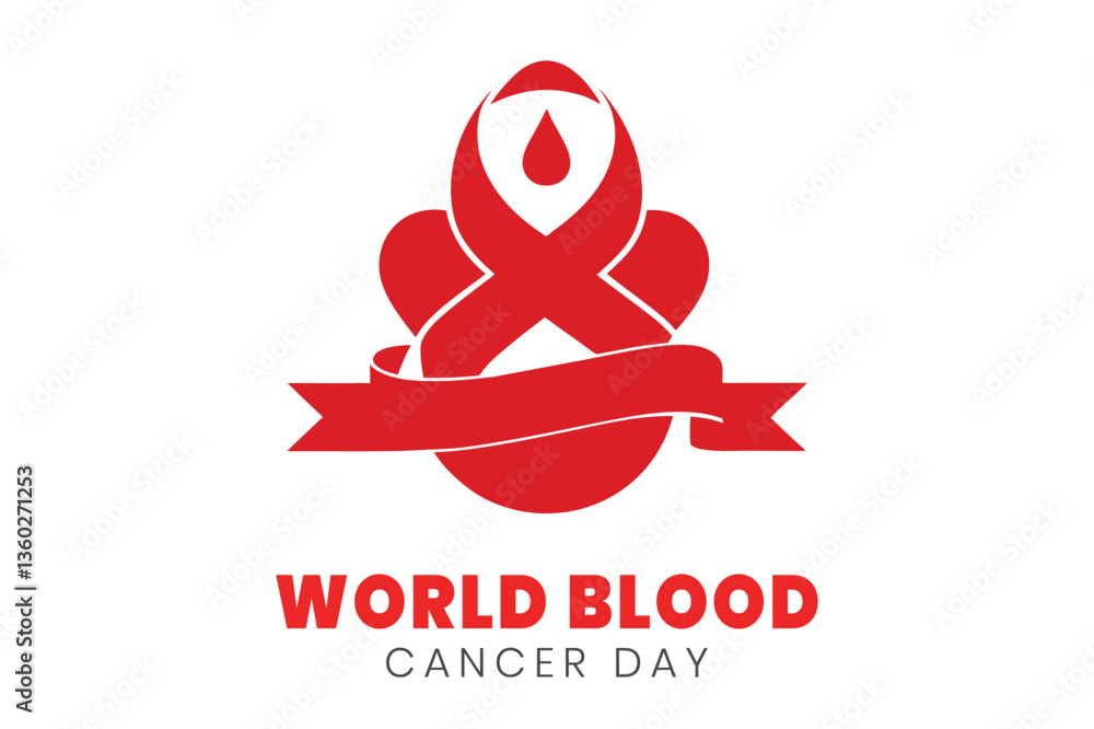 Fototapeta premium Simple vector of red ribbon for World Blood Cancer Day medical Illustration, world AIDS day awareness ribbon Concept