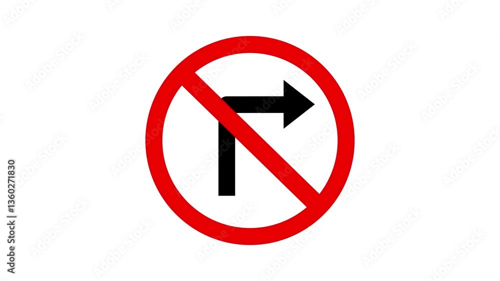 No U-Turn on White Background.Animation Reflective Traffic Signs.U-Turn ahead warning triangle sign isolated. No U-Turn on White Background.Animation Reflective Traffic Signs.U-Turn ahead warning triangle sign isolated.