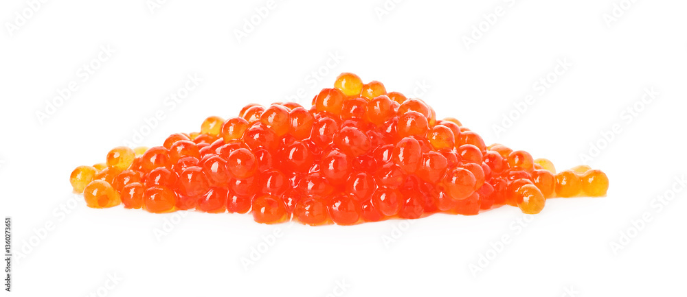 Pile of delicious red caviar isolated on white Pile of delicious red caviar isolated on white