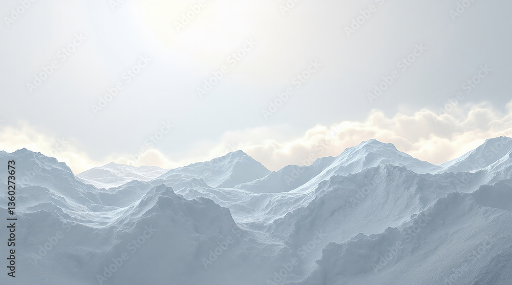 Obraz premium Muted blue mountaintops cloudy peaks bright sun
