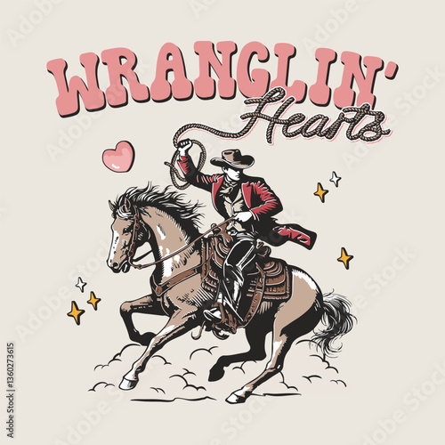 Wrangling Heart Retro Vintage Art Design for Graphic Tees