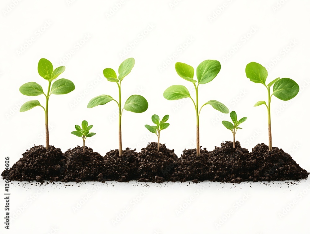 Seedlings Growing in Soil for White Background. Seedlings Growing in Soil for White Background.