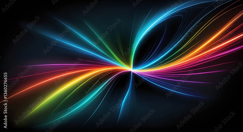 Abstract vibrant rainbow light streaks on dark background, perfect for digital design, website banners, and presentations. Abstract vibrant rainbow light streaks on dark background, perfect for digital design, website banners, and presentations.