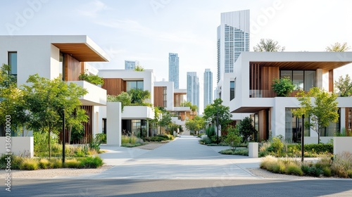 Modern residential community with lush landscaping
