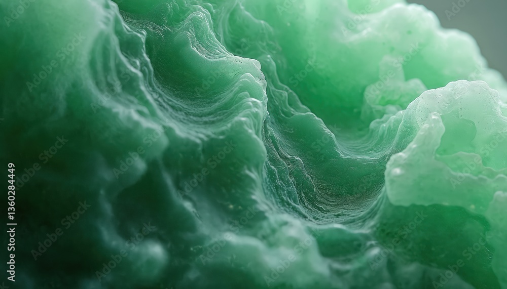 Obraz premium Close-up view abstract green jade texture. Natural stone macro texture. Green background wallpaper, smooth surface. Concept of water waves with light reflections, organic forms.