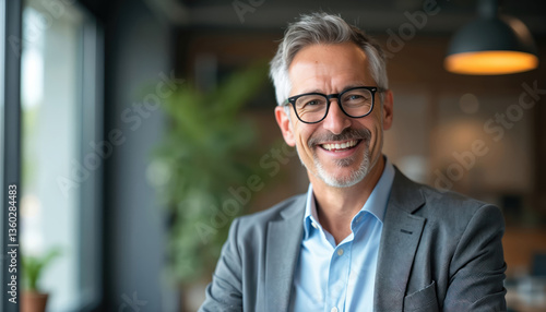Wallpaper Mural Successful mature businessman smiling, wearing glasses. Portrait of happy, confident, senior, middle-aged guy in business casual wear. Smiling man indoors in modern office with natural light. Torontodigital.ca