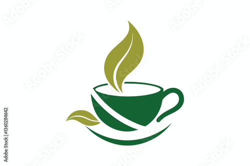 Beautiful Natural tea cup for logo icon with Green Leaves vector art illustration 