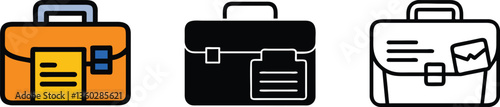 Three Briefcase Styles Orange, Black, and Outline Vector Icons