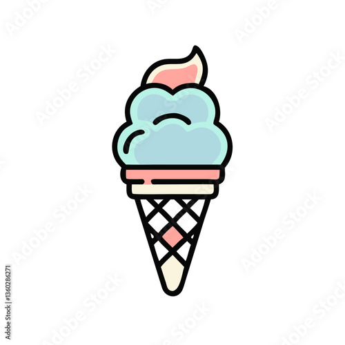  Mint Ice Cream Cone Icon.
Minimal mint ice cream cone icon for logos, snack branding, or clean menu interfaces.
Technique: flat vector art.
Palette: mint green, black, pink.