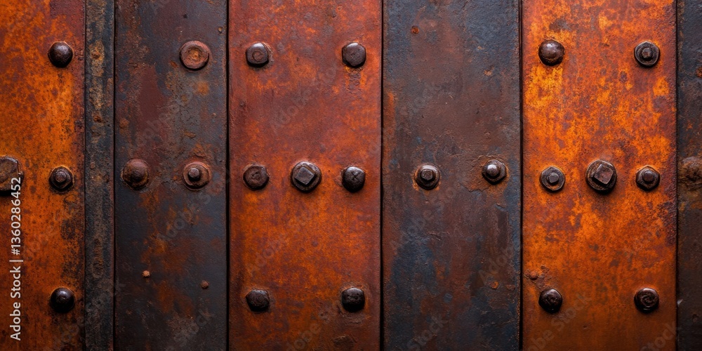 Fototapeta premium Rusty metal rivets and bolts, partially covered with patina.