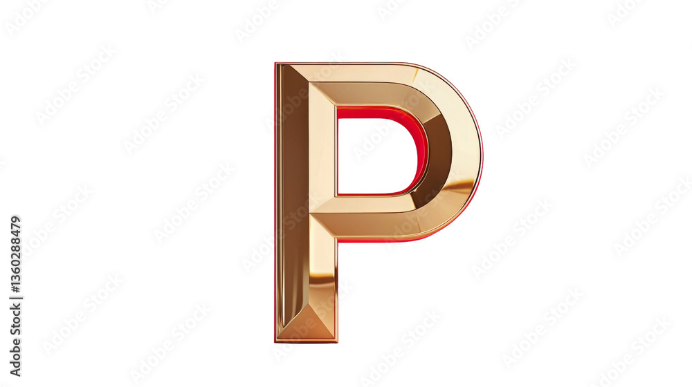 3D Gold Letter P with Red Outline on Black Background 3D Gold Letter P with Red Outline on Black Background