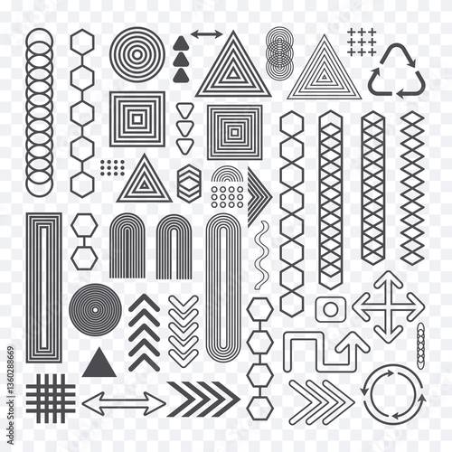 Abstract geometric shapes, modern collection of various graphic elements for design.