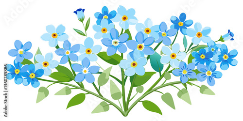 forget me not flowers, blue flowers isolated on white, flower, nature, floral, vector, spring, plant, leaf, design, illustration, flowers, summer, decoration, pattern, art, blossom, cartoon, butterfly