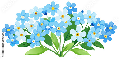 forget me not flowers, blue flowers isolated on white, flower, nature, floral, vector, spring, plant, leaf, design, illustration, flowers, summer, decoration, pattern, art, blossom, cartoon, butterfly