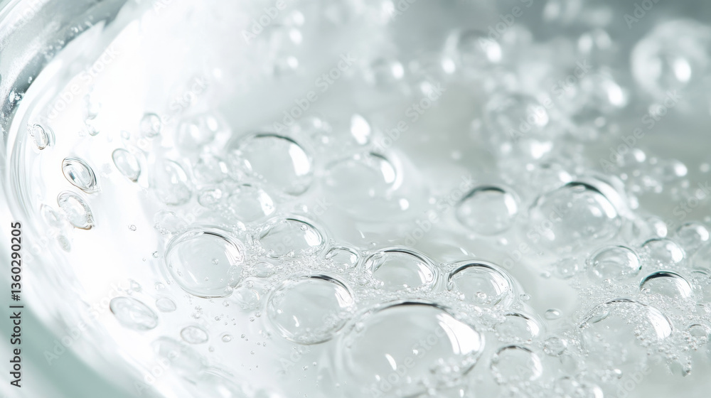 A close-up of a clear gel texture with tiny bubbles, representing a skincare serum or beauty cream formulation A close-up of a clear gel texture with tiny bubbles, representing a skincare serum or beauty cream formulation