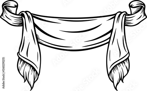 Illustration of draped fabric classic banner design with detailed line art