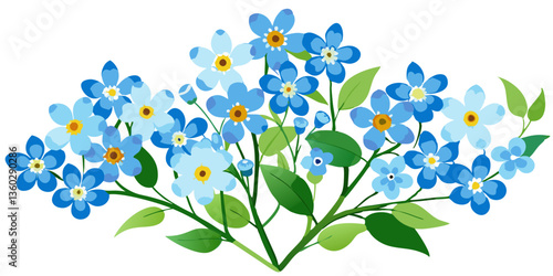 forget me not flowers, blue flowers isolated on white, flower, nature, floral, vector, spring, plant, leaf, design, illustration, flowers, summer, decoration, pattern, art, blossom, cartoon, butterfly