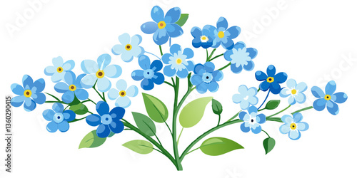 forget me not flowers, blue flowers isolated on white, flower, nature, floral, vector, spring, plant, leaf, design, illustration, flowers, summer, decoration, pattern, art, blossom, cartoon, butterfly