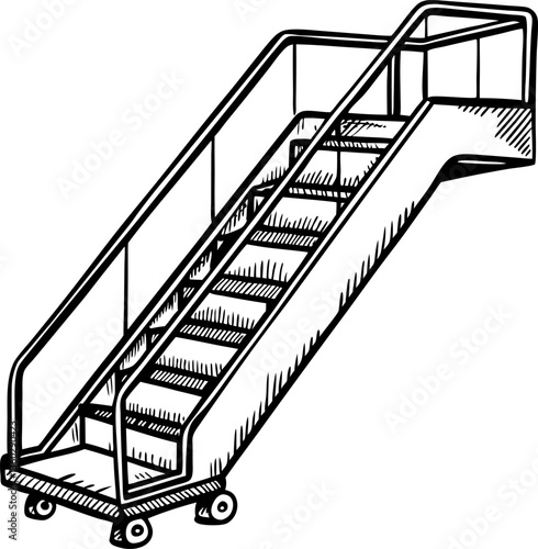 Mobile staircase illustration airport access equipment on rolling platform for aviation