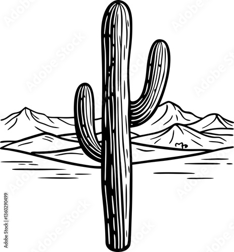 Desert landscape with cactus illustration mountains, nature, wilderness, outdoors