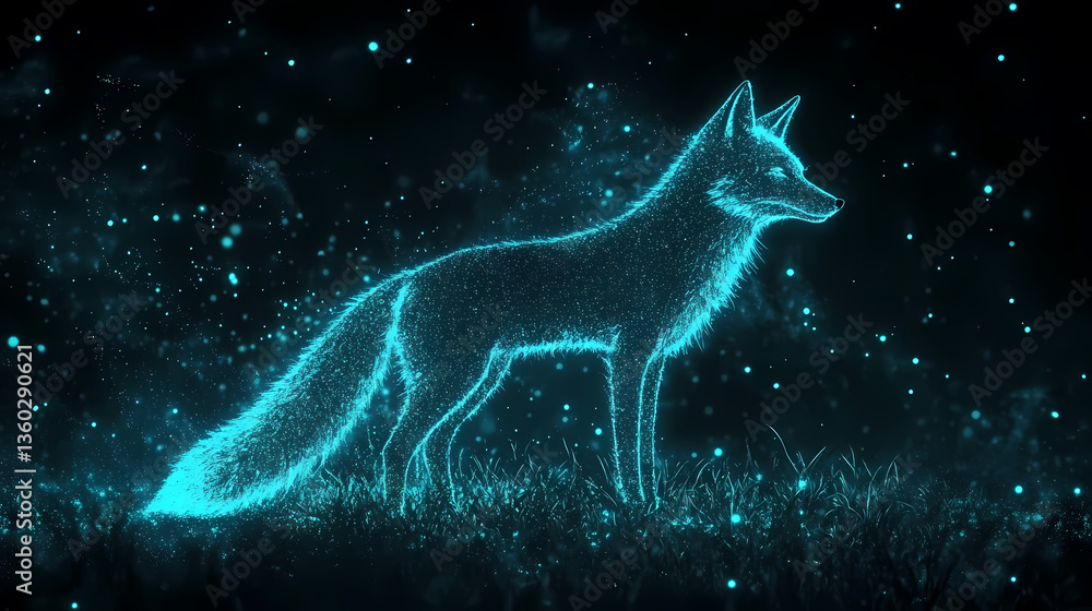 Fox on Grass with Glowing Light Points Fox on Grass with Glowing Light Points