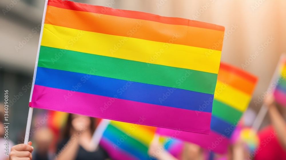 Fototapeta premium Pride celebration urban street colorful flags community event vibrant atmosphere diversity and inclusion