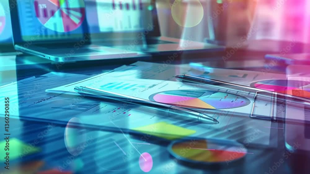 Schreibtisch mit Business Charts und Analyse