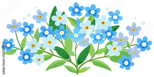forget me not flowers, blue flowers isolated on white, flower, nature, floral, vector, spring, plant, leaf, design, illustration, flowers, summer, decoration, pattern, art, blossom, cartoon, butterfly