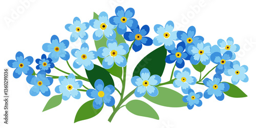 forget me not flowers, blue flowers isolated on white, flower, nature, floral, vector, spring, plant, leaf, design, illustration, flowers, summer, decoration, pattern, art, blossom, cartoon, butterfly