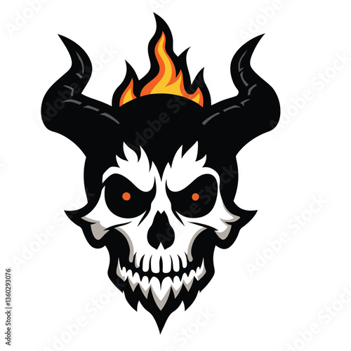 Fiery skull vector art merging devilish bone and death symbols