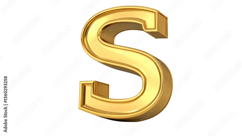 Naklejka premium Three Dimensional Golden Letter S on Transparent Background