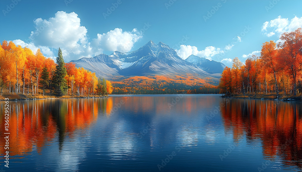 Fototapeta premium Breathtaking Autumn Landscape with Reflections in Water