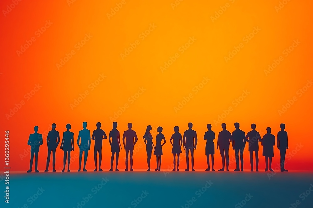 Naklejka premium Optimistic Gradient Silhouette People Lineup Background