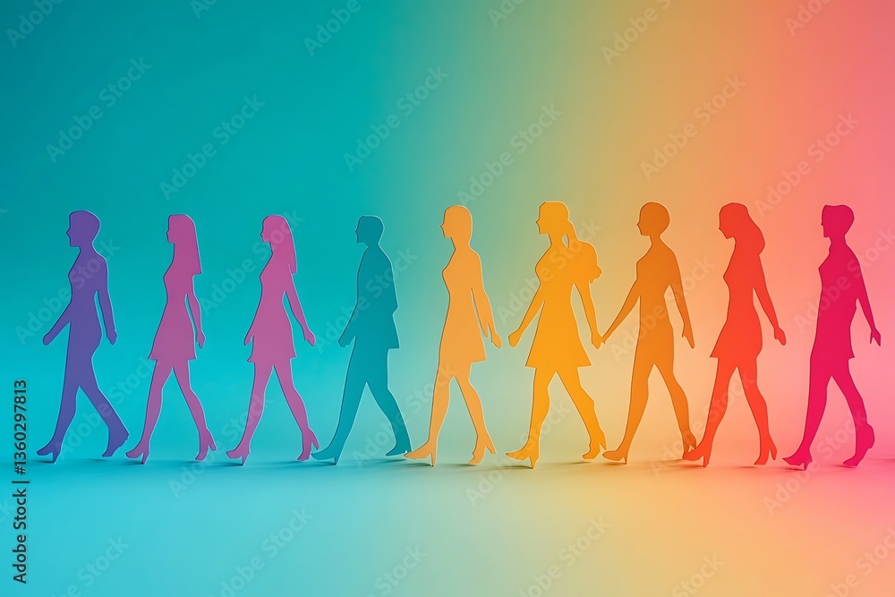 Optimistic Teamwork Vibrant Paper People Walking Forward Optimistic Teamwork Vibrant Paper People Walking Forward