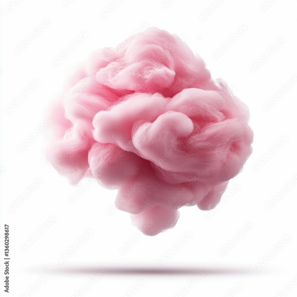 Soft and fluffy pink cloud, resembling cotton candy, floats gently against a clean white backdrop. Soft and fluffy pink cloud, resembling cotton candy, floats gently against a clean white backdrop.