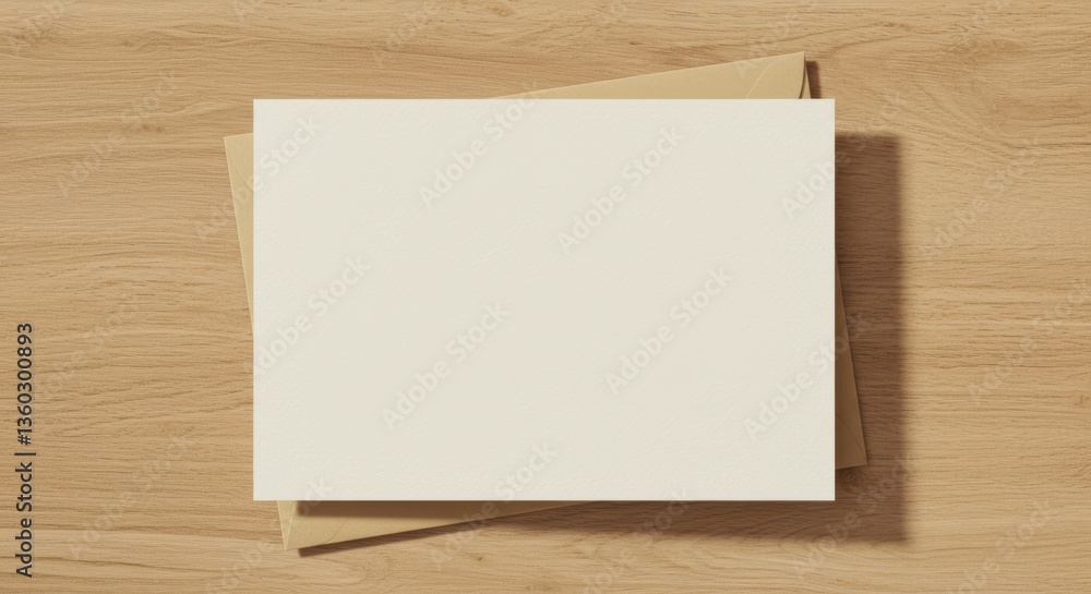 Blank card on wooden table emphasizing natural minimalism and elegant simplicity in design Blank card on wooden table emphasizing natural minimalism and elegant simplicity in design