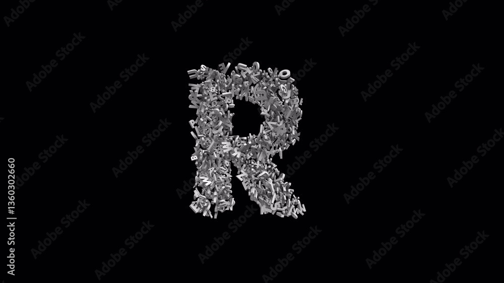 Letter R Made of Letters with Alpha Channel. 3D Font. Alphabet Letter Animation. Transparent Background Letter R Made of Letters with Alpha Channel. 3D Font. Alphabet Letter Animation. Transparent Background