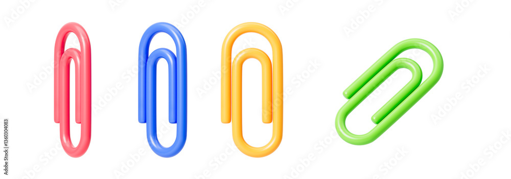 Multi-colored paper clips from different sides. Isolation. On a white background. 3d rendering. Multi-colored paper clips from different sides. Isolation. On a white background. 3d rendering.