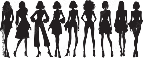Fashion Forward: A striking silhouette of diverse women models showcasing elegant styles, perfect for visualizing the essence of fashion and beauty.