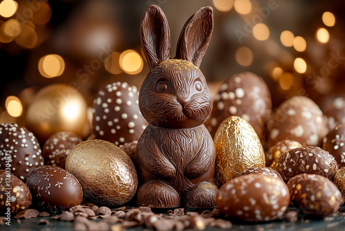 Obraz na płótnie Luxurious arrangement of chocolate Easter eggs and bunnies. w salonie