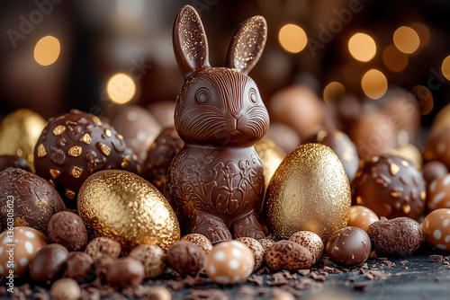 Obraz na płótnie Luxurious arrangement of chocolate Easter eggs and bunnies. w salonie
