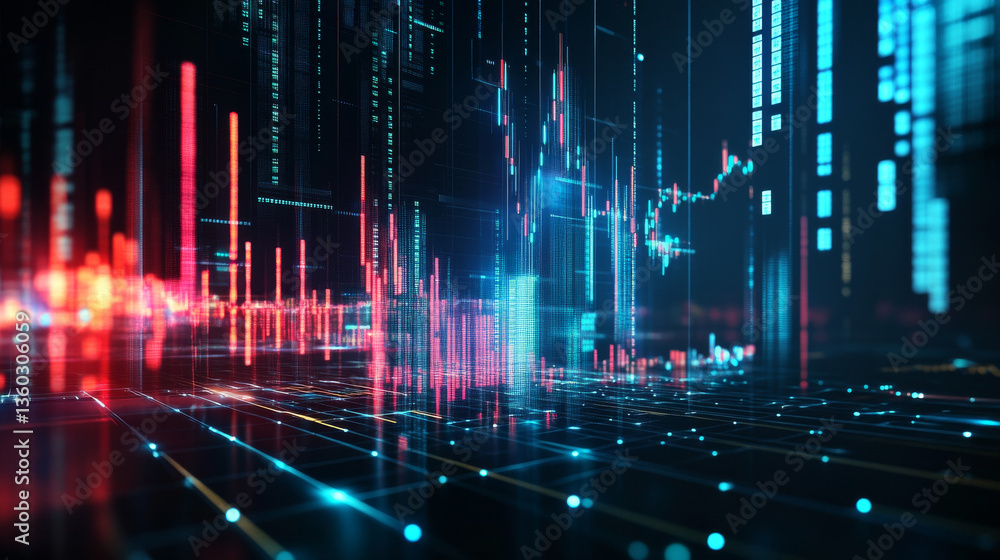 A technological representation of stock market and forex trading graphs, accompanied by bar chart trends in economics, finance, and design A technological representation of stock market and forex trading graphs, accompanied by bar chart trends in economics, finance, and design