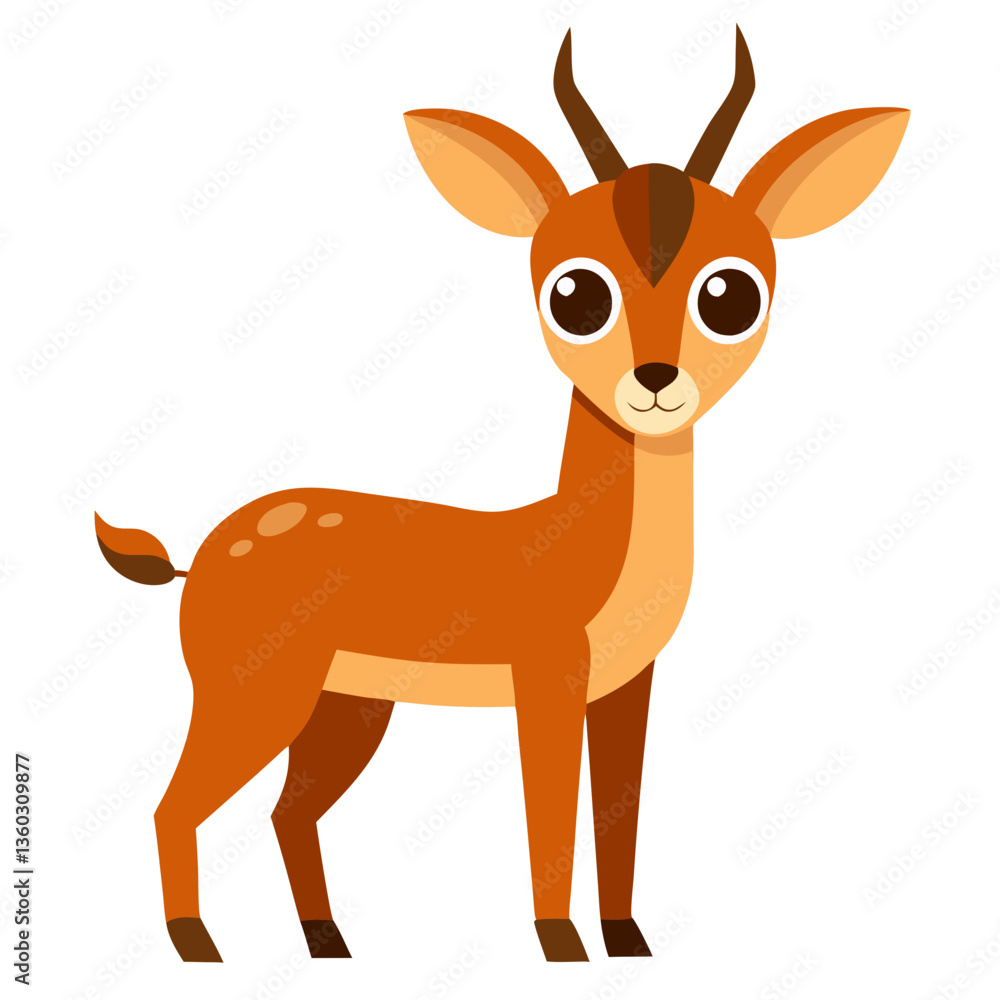 Fototapeta premium a charming cartoon gazelle standing proudly, it features a charming and friendly design, suitable for children's content, educational materials.