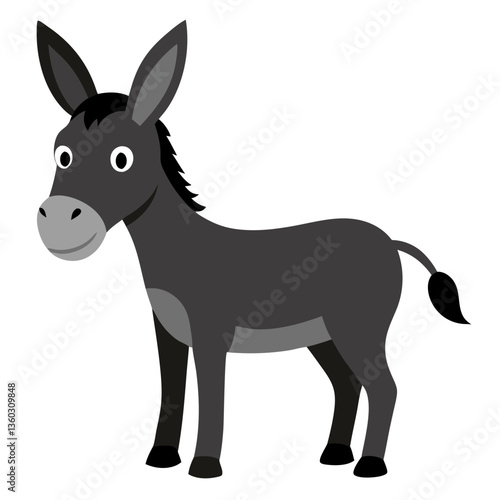 a charming illustration of a donkey standing gracefully, the donkey has gray fur with black hair