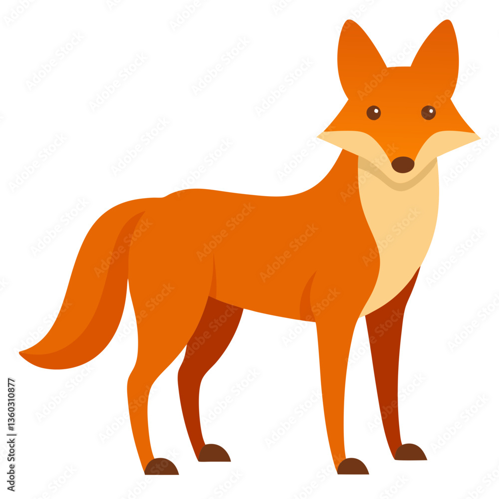 A stylized fox in a vibrant orange coat stands proudly. Its features are simply but gracefully rendered A stylized fox in a vibrant orange coat stands proudly. Its features are simply but gracefully rendered