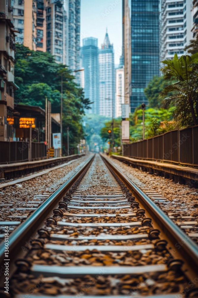 Naklejka premium Railway Tracks Through City Skyline