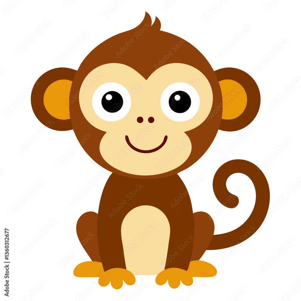 Fototapeta premium a cute cartoon monkey sitting and smiling cheerfully vector illustration